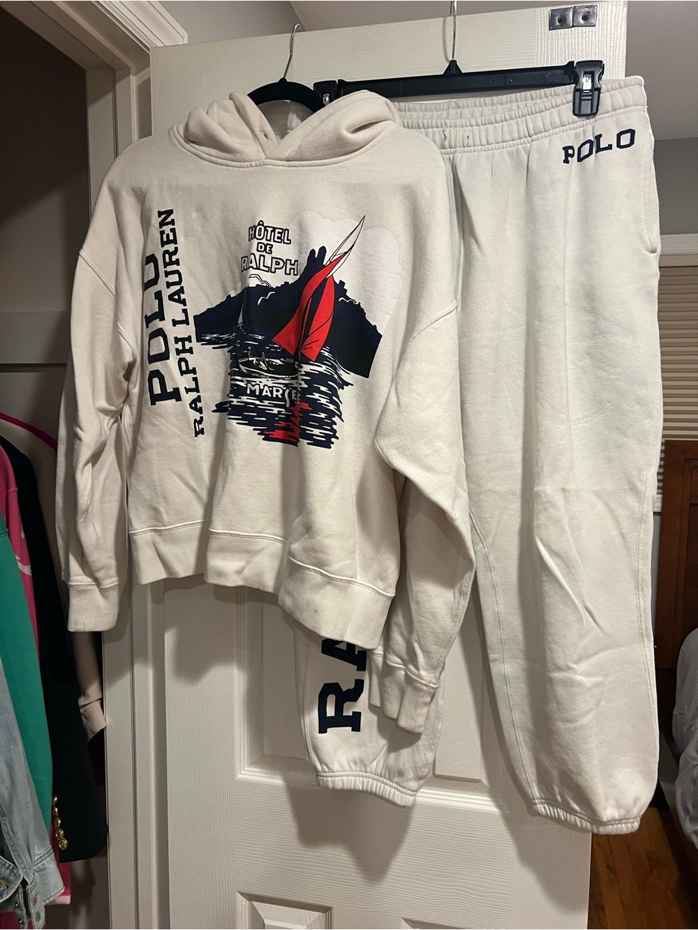 Polo by Ralph Lauren Cream Graphic Hoodie & Sweatpants Set